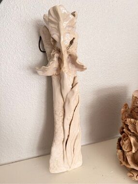 Vintage Ceramic Floral Wall Pocket Vase Cream Glazed Handmade Style